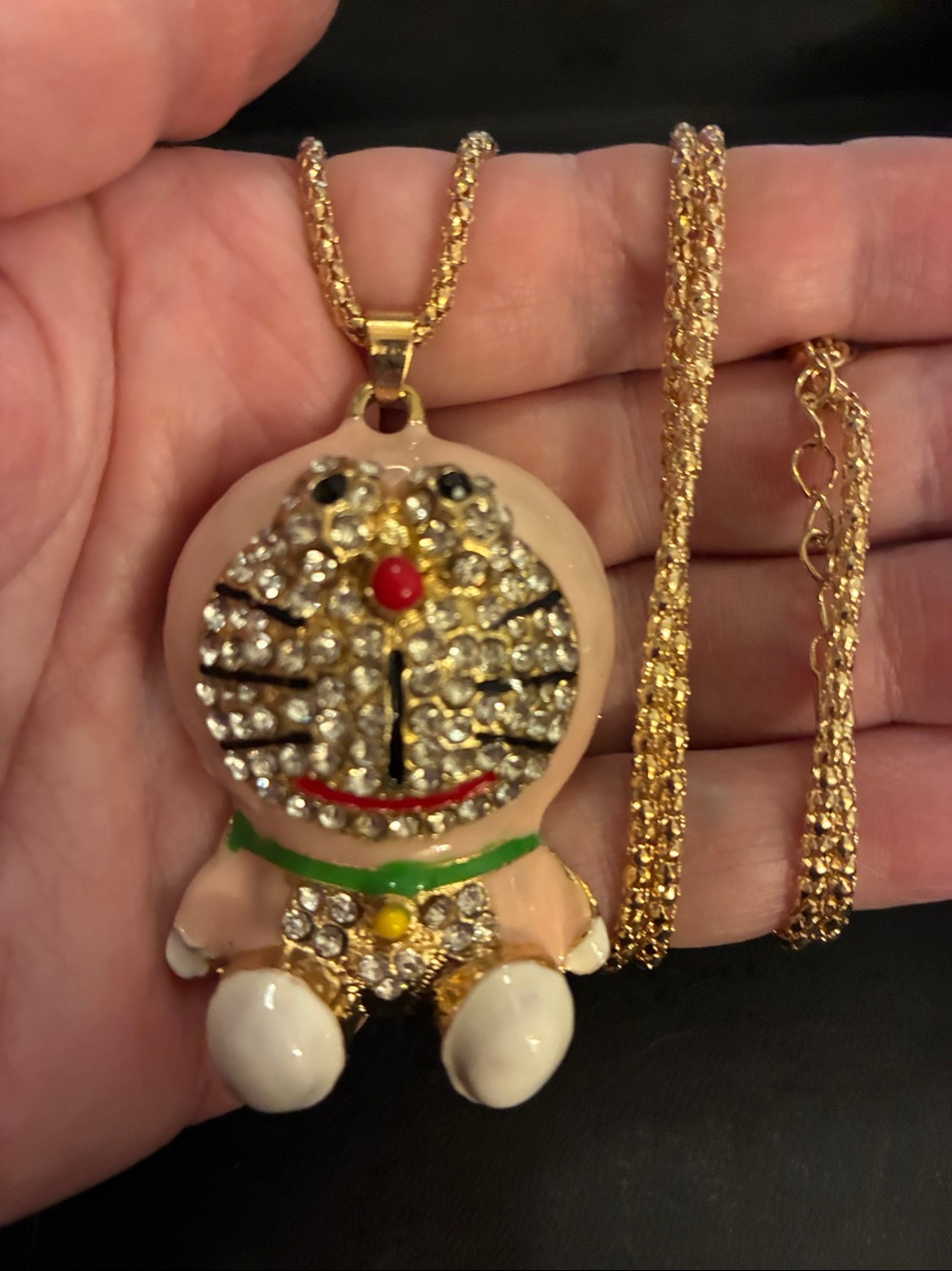 Crystal Cartoon Cat Pendant Necklace - Pink and Gold